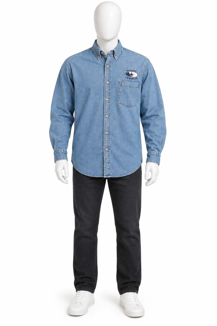 Dallas Cowboys True Fan Denim Shirt Mens L Vintage 90s NFL Football Embroidered